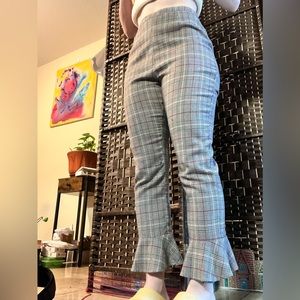Plaid Flared Bell Bottom High Waist Pants